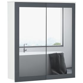 Mirrored Wall Organizer: White Wall-Mounted Bathroom Cabinet with Double Doors & Shelves