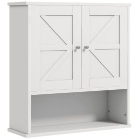 Rustic Wall Organizer: White Farmhouse Medicine Cabinet with Barn Doors & Shelf