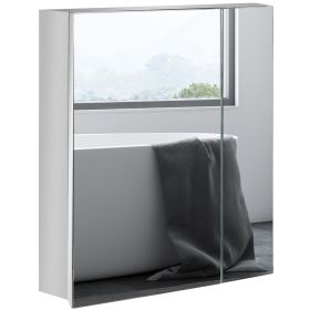 Bathroom Medicine Cabinet with Mirror, Bathroom Wall Cabinet with 3-Tier Storage Shelves & Hinged Doors, Silver
