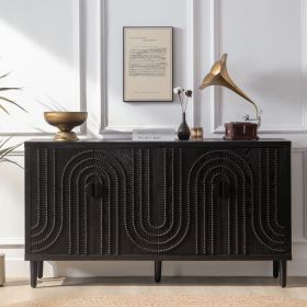 Wooden Storage Cabinet with 4 Doors, Modern Black Accent Cabinet, Free Standing Cabinet, Wooden Buffet Sideboards for Bedroom, Kitchen,Home Offic