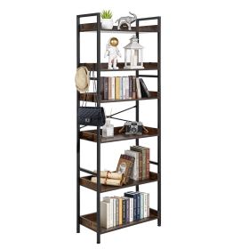 VEVOR Industrial Bookshelf, 6-Tier, Vintage Ladder Shelf Bookshelves and Bookcases, with Metal Frame, Book Organizer with Open Shelves
