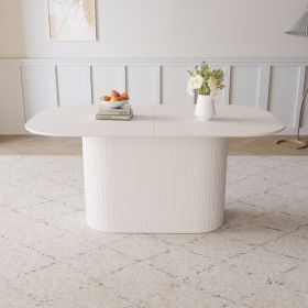 63 " MDF New Cream Style Dining Table and Regular Edge Table, 4-8 Person Dining Table, Vertical Striped Table Legs