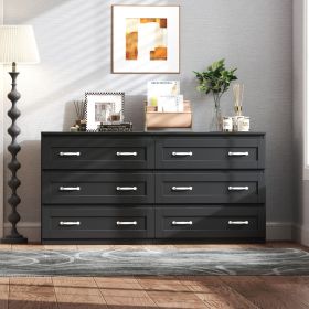 Modern black side cabinet with 6 drawers , Wood Chest of Drawers with Metal Handle, Storage Organizer for Living Room , Bedroom or Hallway, Black
