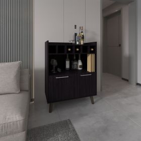 Bar Cabinet, 2 Doors, 1 Shelf, Black / Natural Oak