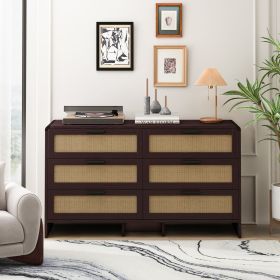 51.18'' Arc Shaped Corner Rattan Cabinet, 6-Drawers Rattan Storage Cabinet Rattan Drawer, for Living Room Bedroom,and Kitchen, Reddish-brown, Bro