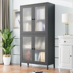 Classic Metal Storage Cabinet Display Cabinet with 4 Glass Doors 4 Shelves Cabinet Bookcase Side Cabinet for Home Office Living Room Kitchen Hall