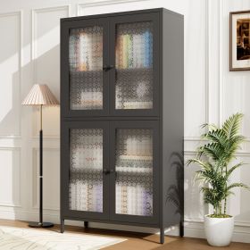 Classic Metal Storage Cabinet Display Cabinet with 4 Glass Doors 4 Shelves Cabinet Freestanding Bookcase Side Cabinet for Home Office Living Room