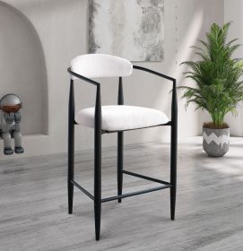 Modern Boucle Bar Stools Set of 2 Modern Upholstered Bar Height Barstools Vintage High Island Chairs with Metal Frame/Back/Arms for Kitchen/Home