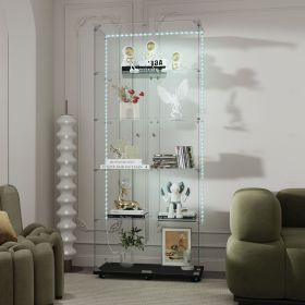 Tempered Glass Display Cabinet, Wine Cabinet, Storage Cabinet, File Cabinet with Bluetooth LED Light Strips, Lock on Door, Tempered Glass Top