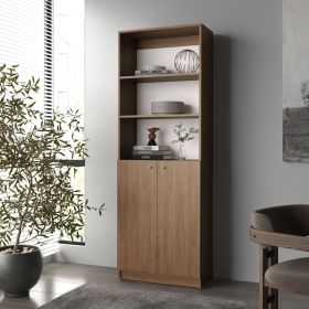 Beyerville Bookcase with Open Storage and 2 Doors, Natural Oak and White
