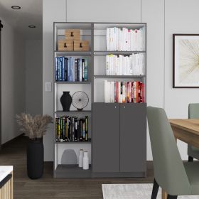 Micco 2 Piece 2 Piece Home Bookcase set, 42" Wide with 8 Shelves and Double Door Cabinet, Living Room Set Matte Gray - White