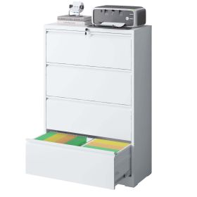 Lateral File Cabinet 4 Drawer, White Filing Cabinet with Lock, Lockable File Cabinet for Home Office