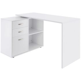 L-Shaped Desk, Computer Corner Desk with Storage Shelf, Drawer, PC Table Home Office Workstation, White