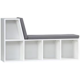 Multi-Purpose Bookshelf with 5 Cubes, 5-Cubby Bookcase with Cushioned Reading Nook and Storage Shelves, Grey