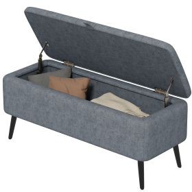 40" Ottoman with Storage, Linen Upholstered Storage Ottoman Bench with Steel Legs for Living Room, Bedroom Dark Grey