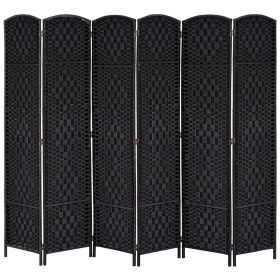 6ft Folding Room Divider, 6 Panel Wall Partition with Wooden Frame for Bedroom, Home Office, Black