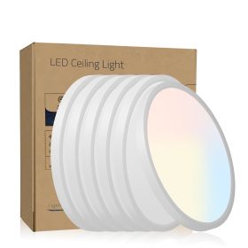 6PK 12 In. LED Flush Mount Ceiling Light Fixture - 2880 Lumens, 5 CCT 2700K-3500K-40000K-5000K-6500K, Round Color Selectable Panel Light, Dimmabl (Option: White)