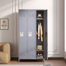 3 Door 72"H Metal Lockers With Lock for Employees,Storage Locker Cabinet for Home Gym Office School Garage,Gray (Color: Gray)